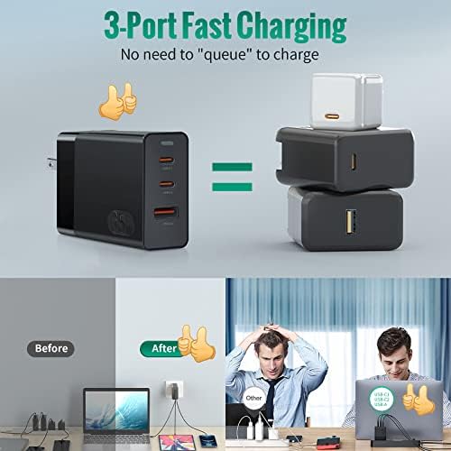 Ga N 65 W Super Fast USB-C Wall Charger – Versatile Trio Adapter for Mac Book Pro, i Phone 13, Samsung Galaxy S22 Ultra, and More – Rapid Charging Solution for HP, Lenovo, and Dell Laptops – Compact Design with Advanced Safety Features for Optimal Performance