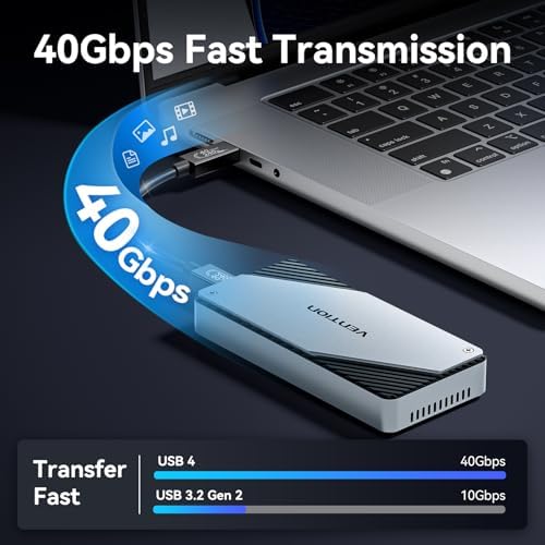 VENTION 40 Gbps High-Speed M.2 NVMe SSD Enclosure with Cooling Fan – Premium Aluminum Case for Maximum Performance and Compatibility with Thunderbolt 3/4, USB4, and UASP Support – Ideal for Gamers, Content Creators, and Professionals on the Go