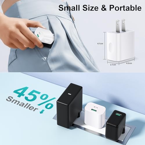 20 W Dual-Port USB C Charger Block 2-Pack with 6 FT Cables – Rapid Power Delivery for i Phone 16/15 Pro Max & Galaxy Series – Fast Charge Anywhere with Enhanced Safety Features and Portable Design