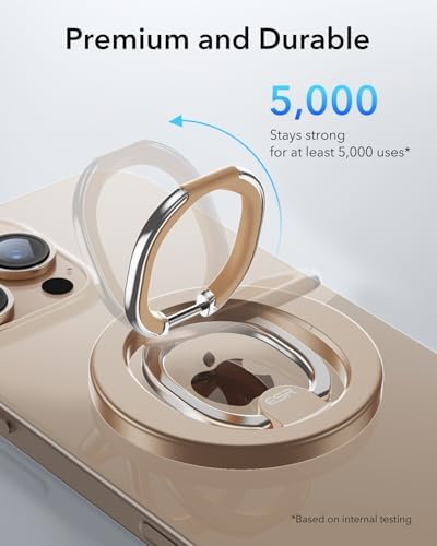 Magnetic Phone Ring Holder with 2-Way Adjustable Stand for i Phone and Galaxy – ESR Halo Lock Grip for Enhanced Stability, Secure Comfort, and Effortless Wireless Charging – Premium Zinc-Alloy Design, 1,200 g Magnetic Hold, Versatile Portrait/Landscape Viewing – Ideal for Caseless Phones and Mag Safe Cases – Black Finish for Modern Aesthetics