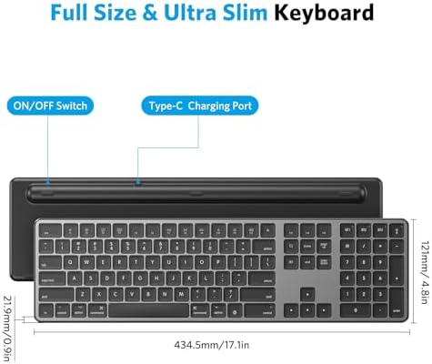 OMOTON Bluetooth Wireless Keyboard for Mac – Ergonomic Design with Numeric Keypad, Rechargeable Battery, Sleek Black & Grey Finish – Enhanced Compatibility for Mac Book Pro, Air, i Mac, Mac mini, and PC Users – Experience Unmatched Typing Speed and Comfort