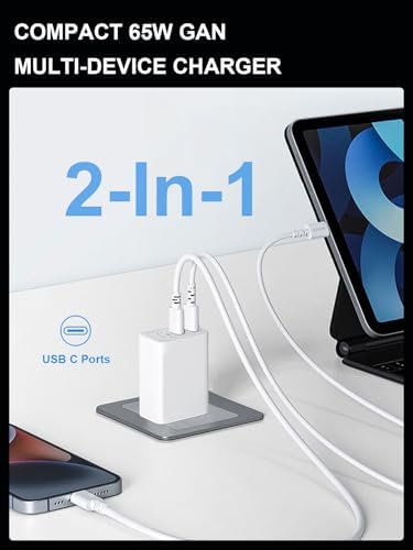 Power Up Anywhere: 65 W Ga N USB-C Charger Block with Dual Port Fast Charging – Compact & Foldable Adapter for Mac Book Pro/Air, i Phone 8-16, i Pad Pro/Air, Apple Watch, Galaxy S20-24 & More – Ultimate Compatibility & Efficiency!