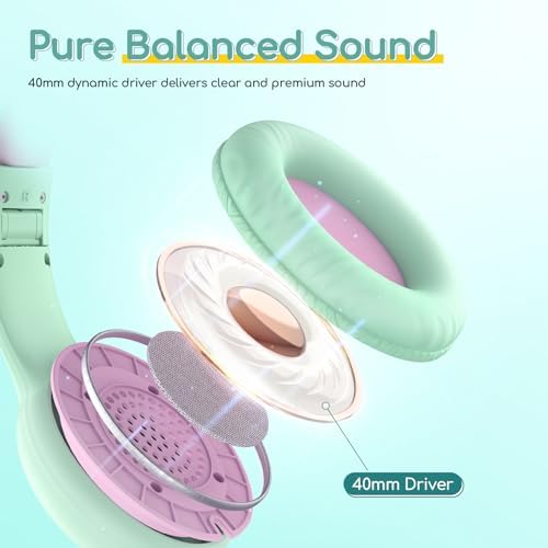 Kid-Friendly Foldable Wired Headphones with Microphone – Volume Limiting Safety (85/94 d B) for Hearing Protection, Share Port for Collaborative Audio, Ideal for Tablets, PCs, and School Use – Enhanced Type C Compatibility for Optimal Sound Quality and Comfort