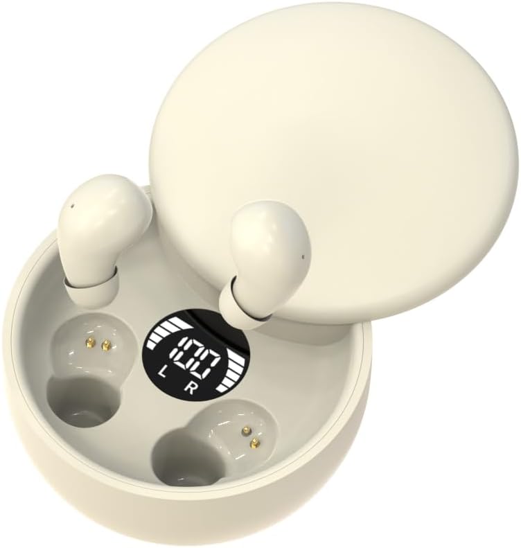 Beige Ergonomic Mini Bluetooth Earbuds – Premium Sound Quality, Hassle-Free Auto Pairing, and IPX5 Waterproof for Active Lifestyles with Ultimate Comfort and Portability