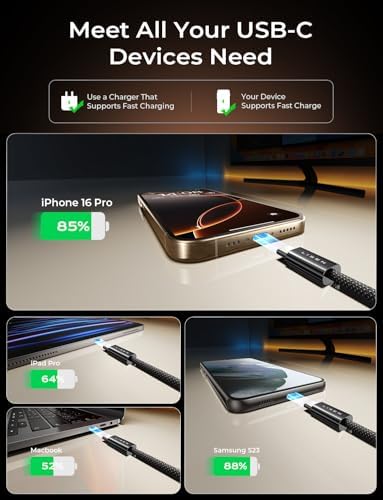 LISEN USB C to USB C Cable 5-Pack – Premium Fast Charging Solution with 60 W Power Delivery, Versatile Lengths (3.3 FT, 6.6 FT, 10 FT) for i Phone 16, i Pad Mini 6/Pro, Mac Book Pro 2020 & Samsung S23 – Durable, High-Speed Connectivity for All Your Devices