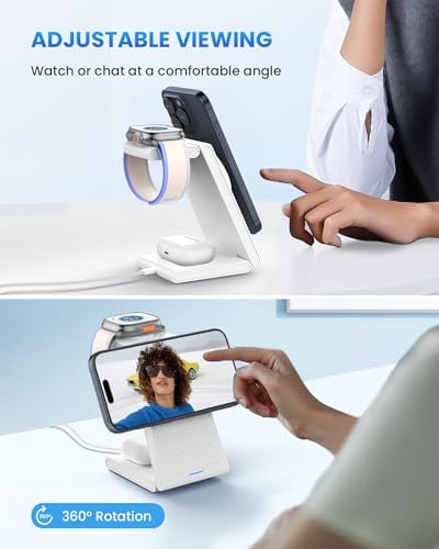 Magnetic Wireless Charging Station for i Phone 15/14/13/12 Pro Max & Apple Devices – Joy Geek 3-in-1 Fast Charger Pad for i Phone, Apple Watch Ultra 9-2, and Air Pods – Compact Design with Enhanced Compatibility and Secure Magnetic Alignment