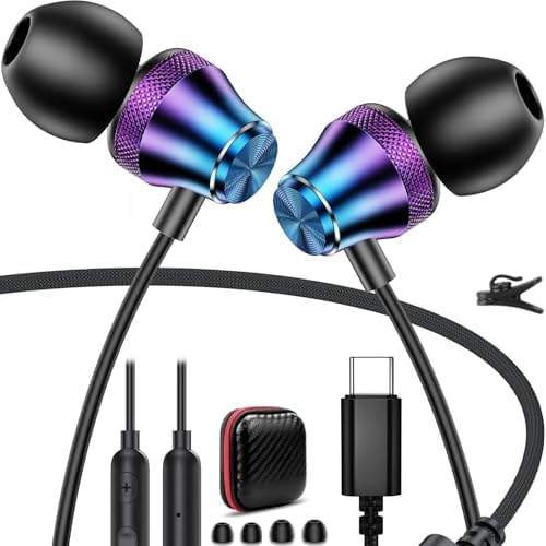 Ultimate USB C Earbuds for i Phone 16 & Android Devices – Advanced Noise-Canceling Wired Headphones with Integrated Mic and In-Line Volume Control – Universal Compatibility for i Pad 10, Samsung Galaxy Z Flip 7, Pixel 9 – Experience Unmatched Sound Precision and All-Day Comfort for Music and Calls