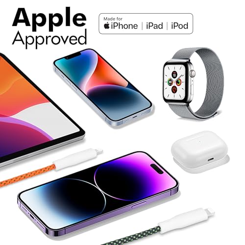 Vibrant Apple MFi Certified Ombre Lightning Charger Cables – 2 Pack, 3 ft Fast Charging USB C Data Cord for i Phone 14/13/12/11/Pro/XS Max/XR/X/8/7/6, Durable & Stylish Tech Accessory for Seamless Device Compatibility and Enhanced Charging Speed