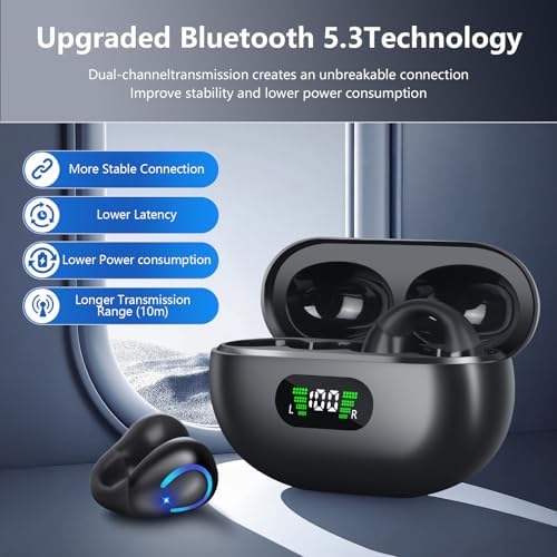 TANFESO Open Ear Bone Conduction Headphones – Ultra-Lightweight Bluetooth 5.3 Sport Earbuds with 60-Hour Playtime and IPX7 Waterproof Rating for Active Lifestyles – Perfect for Runners and Fitness Buffs – Hands-Free Calling and Secure Fit in Black