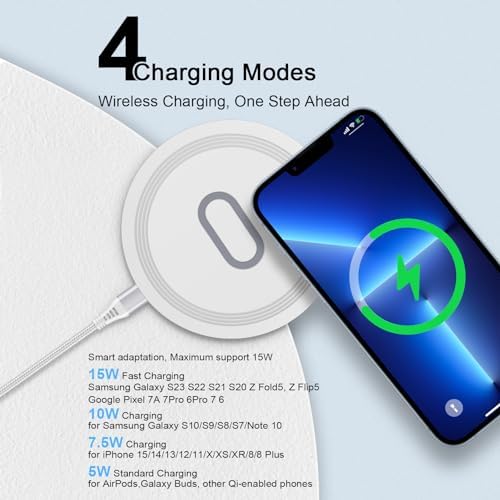 Premium 15 W Wireless Charging Pad for Samsung Galaxy S25 Ultra/S24 FE/S23/S22/S21/Z Flip 6 & 5 and Google Pixel 9/8 a/7 a/8/7 Pro – Fast, Safe, and Versatile Qi Charger Station with QC Adapter for Optimal Performance and Enhanced Compatibility