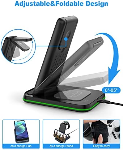 Revolutionary 3-in-1 Foldable Wireless Charging Station for i Phone, Apple Watch & Air Pods – Ultra-Portable Travel Charger with Rapid Charging for i Phone 16/15/14/13/12/11/Pro/XR & Air Pods Pro/4/3/2 – Perfect Solution for Mobile Professionals and Adventurers