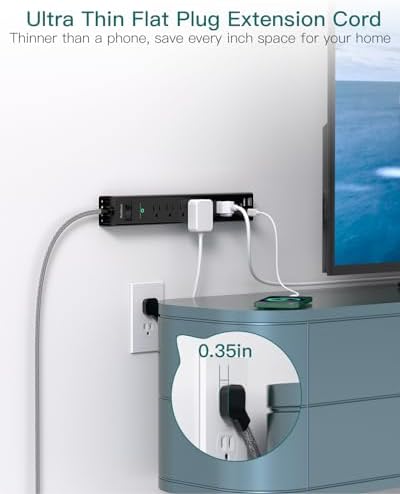Ultimate Surge Protector Power Strip – Versatile 6-Outlet Extension Cord with 4 USB Ports (2 USB-C) and Flat Plug Design for Space Saving, Overload Protection, and Wall Mount Capability – 5 ft Length for Home, Office, or Dorm Room Efficiency and Safety