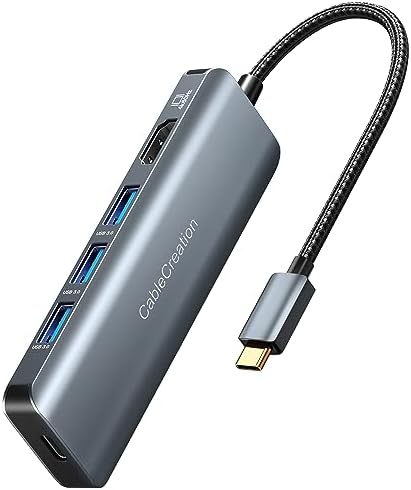 5-in-1 USB C Hub by Cable Creation – HDMI Multiport Adapter with 100 W Power Delivery & 3 USB 3.0 Ports for Enhanced Connectivity on Mac Book Pro, Air M1/M2, i Pad Pro, Surface Pro, and XPS – Experience Blazing Fast Data Transfer and Stunning 4 K Visuals