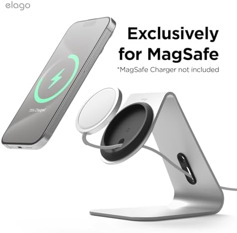 elago MS4 Charging Stand Compatible with MagSafe Charger, Aluminum Stand Compatible with iPhone 16/15/14/13/12 Series, Designed for iOS17 Standby Mode (Cable Not Included) (Black) – Enhanced Compatibility and Speed