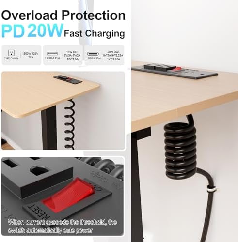 Recessed Drawer Power Strip Kit: Clutter-Free Charging Solution with PD 20 W Fast Charge, Dual USB Ports (Type A & C), and Dual 12 Amp AC Outlets – 7.2 FT Cord for Flexible Setup and Enhanced Workspace Efficiency