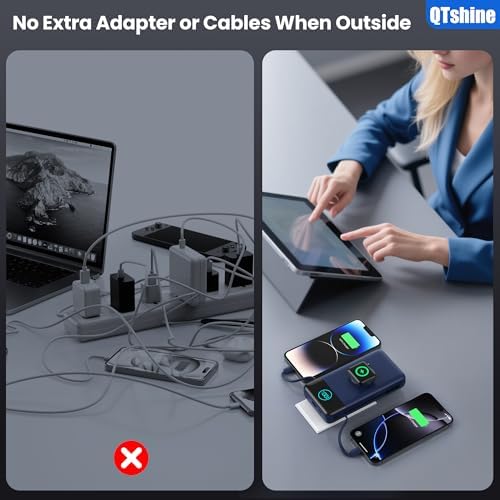 Ultimate 40800 m Ah Portable Power Bank – All-in-One Charging Solution with Built-in Cables, Wall Plug, and Apple Watch Charger – 6-in-1 QC4.0 25 W USB-C Fast Charging for i Phone 16/15/14, Galaxy & More – LCD Display for Real-Time Battery Monitoring and Enhanced Compatibility