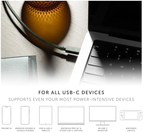 Native Union Type-C Belt Cable Pro – 8 ft Durable USB-C to USB-C Charging Cable with Leather Strap for i Phone 16, Mac Book Pro M2 – 240 W Fast Charge & Data Transfer Solution, Enhanced Resilience for Home & Office Use