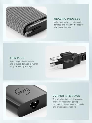 High-Power 100 W USB-C Laptop Charger for Dell Models – Fast Charging AC Adapter with Enhanced Compatibility for Latitude, Inspiron, and Precision Series – Eco-Friendly TPE Cable, Multiple Safety Protections, and Convenient Cable Management – Ideal Travel Companion for Home and Office Use