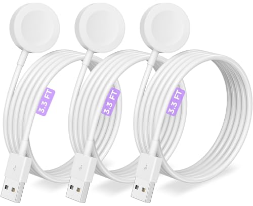 Upgrade Your Apple Watch Charging Efficiency with Our 3-Pack Magnetic Fast Charging Cables – Universal Compatibility for All i Watch Models, 3.3 FT Length for Versatile Use, Sleek White Finish for a Stylish Look – Essential Fast Power-Up Solution for Active Lifestyles and Everyday Convenience