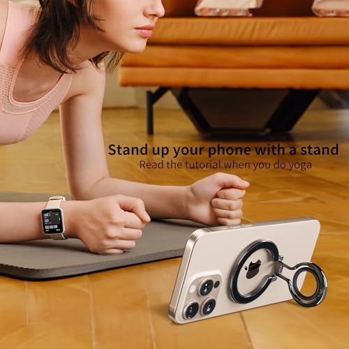 Mag Safe Universal Phone Grip & Kickstand for i Phone 12-16 Pro Max – Versatile Double-Sided Magnetic Holder for Secure Handling & Hands-Free Viewing in Gym, Kitchen & Beyond – Sleek Black Silicone Design for Stylish Convenience and Optimal Performance