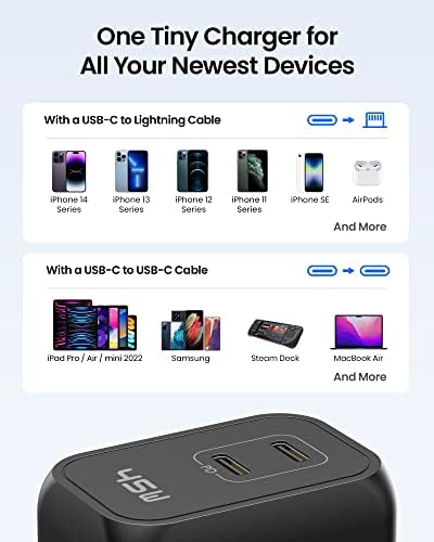 INIU 45 W USB C Fast Charger – Compact Dual Wall Adapter with Samsung Super Fast Charging 2.0, PD Technology for Rapid Power Delivery to i Phone 16/15 Pro, Samsung S23/S22 Ultra, Mac Book Air & More – Travel-Friendly Design with Foldable Prongs for Enhanced Portability and Safety