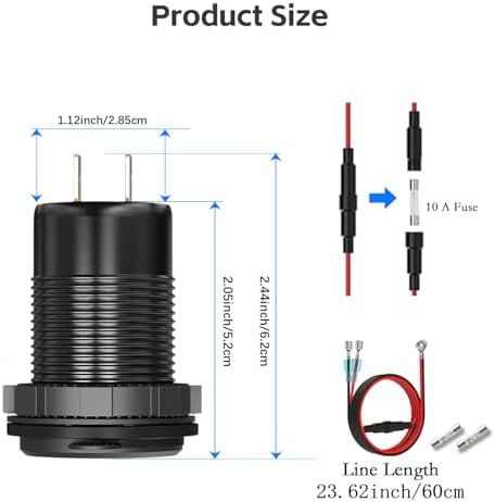 Aluminum Alloy Dual Quick Charge 3.0 USB C Car Charger with Voltmeter – Fast Charging Adapter for Auto, RV, and Truck – PD 3.0 Compatible Cigarette Lighter Replacement with On/Off Switch for Enhanced Power Management