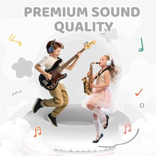 MIDOLA Cat Ear Bluetooth 5.3 Wireless Headphones for Kids – 60-Hour Playtime, Fun LED Illumination, Travel-Friendly Foldable Design with Integrated Microphone – Ideal for Music, Gaming, and Movies on the Move in Stylish Blue