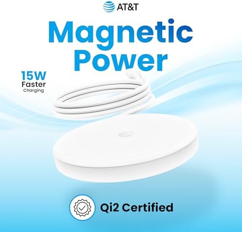 AT&T Professional Series 15 W Magnetic Wireless Charging Pad – Qi-Certified Fast Charging Solution for Universal Device Compatibility, Premium Design for Home and Office Use, Effortless Power Management