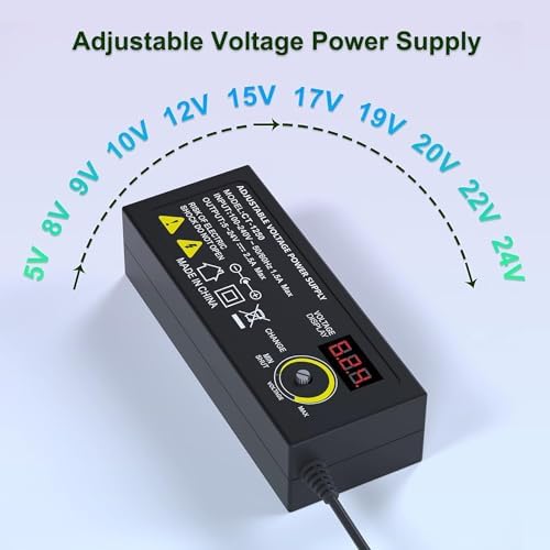60 W Versatile AC to DC Power Supply Adapter with LED Voltage Indicator – Adjustable Output from 5 V to 24 V for Enhanced Device Compatibility, Featuring 10 Interchangeable Tips and Polarity Converter for Seamless Performance and User Convenience