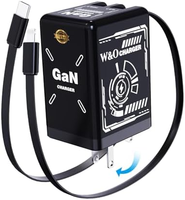 Revolutionize Your Charging Experience with the W&O 45 W Ga N Dual Device Fast Charging Wall Charger – Ultra-Compact with Retractable Lightning & Type-C Cables for i Phone 16/15/14/13/12/11, Galaxy S25/24, and All Android Devices – Perfect Travel Companion for Enhanced Speed, Versatility, and Portability