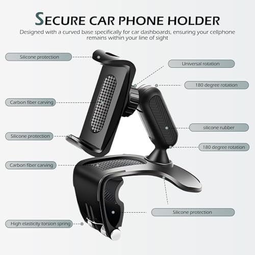 1 PC 360 Degree Rotation Car Dashboard Phone Holder, Universal Clip Mount for 4-7 Inch Smartphones, Secure and Adjustable Car Phone Stand (Black) – Enhanced Compatibility and Speed