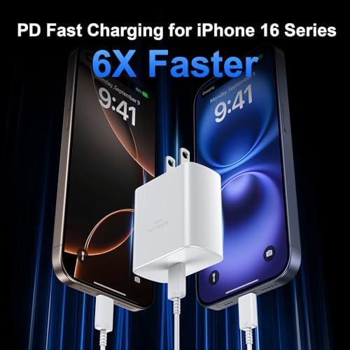 Rapid Charge 45 W USB C Wall Charger for Phone 16 Series & Samsung Galaxy S24 Ultra – Includes 6.6 FT Extra Long Type C Cable for Enhanced Flexibility and Performance – Advanced Safety Features for Optimal Device Protection – Perfect for Home, Office & Travel Use