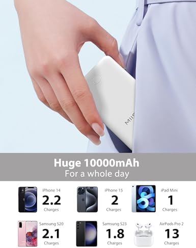 miisso 10000 m Ah Ultra-Slim Portable Power Bank with Integrated Charging Cables – Multi-Device USB-C Travel Charger for i Phone & Samsung – Compact, Lightweight Battery Pack Designed for Maximum Portability and Efficiency