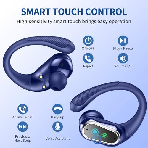 Rolosar Bluetooth 5.4 Sport-Optimized Wireless Earbuds – IP7 Waterproof with Advanced ENC Noise Cancellation, Ergonomic Earhooks for Ultimate Comfort, Dual LED Battery Indicator, 50-Hour Playback – Ideal for Running, Fitness, and Everyday Use