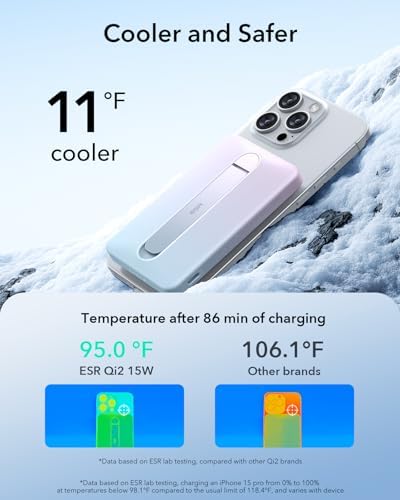 ESR Mag Safe 5,000 m Ah Portable Power Bank with Kickstand – Ultra-Slim 0.6 in Design, 15 W Qi2 Certified Fast Charger for i Phone 16/15/14/13/12 – Includes 20 W USB-C Charging Cable for Effortless Power On-the-Go