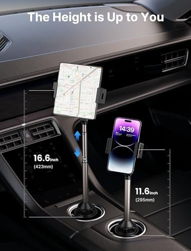 JSAUX Universal Cup Holder Mount for Foldable Phones – Adjustable Cradle Compatible with i Pad Mini, Samsung Galaxy Z Fold Series, Pixel 9 Pro, and Xiaomi Mix Fold – 360-Degree Rotation for Safe, Hands-Free Use in Cars and Trucks – Durable, Easy-Install Car Accessory for Enhanced Navigation and Streaming Experience