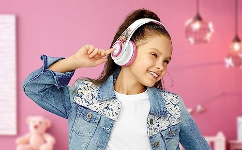 Magical Disney Princess Wireless Bluetooth Headphones for Kids – Comfortable On-Ear Earphones with Built-in Microphone and EZ Link+ Technology for Interactive Learning, Travel, and Play – Safe Volume Limit and Durable Design for Young Music Lovers