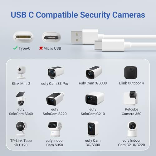 Basesailor Blink Mini 2 Power Cord 20 FT/2 Pack – Extra Long USB A to USB C Charging Cable for Eufy Solo Cam & Petcube Cam – Durable Tangle-Free Design for Enhanced Compatibility and High-Speed Performance, Ideal for Security Cameras Indoor/Outdoor Use