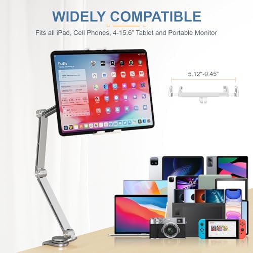 Adjustable 360° Rotating Tablet Stand Holder – Versatile Desk and Bed Mount for Enhanced Viewing Comfort, Compatible with 4-15.6″ Devices including i Pads and Smartphones – Lightweight, Foldable Design for Easy Portability and Optimal Posture Support
