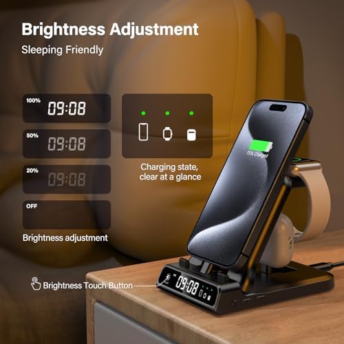 Swan Scout 701 A 3-in-1 Fast Charging Dock: 25 W Multi-Device Power Hub for i Phone 14 Pro Max/13/12/11/X/8 Plus, Apple Watch Series 9/8/7/6 & Air Pods – Stylish, Efficient Charging Station for Home & Office Organization