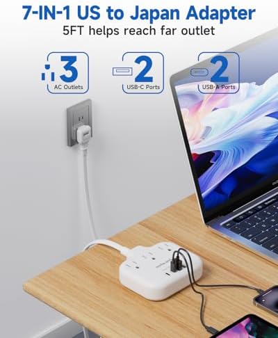 Ultimate Universal Travel Plug Adapter with PD30 W Fast Charging Hub – 3 Multi-Port Connectivity for International Travel, Featuring Dual USB-C & USB-A Outputs, 3 ft Extension Cord for Effortless Power in EU, US, UK, France & Spain – Perfect Solution for Global Adventurers Seeking Reliable Charging Options