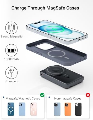 Ultimate 5-in-1 Mag Safe Portable Charger – 10,000 m Ah Wireless Magnetic Power Bank for Apple Devices – Fast Charging Battery Pack with Built-in Stand for i Phone 16 Pro Max/15/14/13 Mini & Apple Watch – Sleek Black Design for On-the-Go Power Solutions