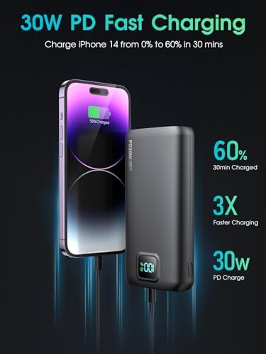 High-Capacity 40,000 m Ah Portable Power Bank with PD 30 W & QC 4.0 Fast Charging, Dual USB + Type-C Outputs, Built-in LED Flashlight & Real-Time Battery Display – Ultimate Travel Companion in Carbon Black for All Your Devices
