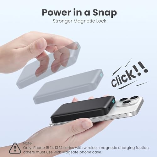Ultra-Slim Magnetic Portable Charger 10800 m Ah Power Bank with LCD Display – Fast 20 W PD USB-C Input/Output, Wireless Charging for Mag Safe-Compatible i Phones Including 16/15/14/13 Series – Lightweight Travel Essential for On-the-Go Power