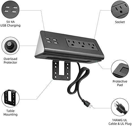 Emerising 2-Pack Desk Edge Mount Power Strips: 4 USB Charging Ports & 3 AC Outlets with 1250 Joules Surge Protection – Perfect for Home & Office Use, Streamlined Charging Solution for Enhanced Productivity and Clutter-Free Workspaces