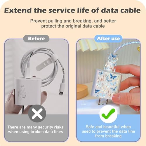 Charming Flower Butterfly Cable Protector for i Phone Chargers – Stylish Bright Blue Data Cable Saver for i Phone 11, 12, 13, 14 Pro Max, XS, XR, X, 7 & 8 Plus – Durable Cord Shield Enhancing Lifespan & Connection Reliability – Perfect i Phone Charger Accessory for Everyday Use