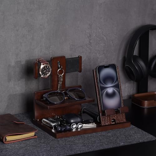 ProCase Gifts for Dad, Wood Phone Docking Station for Men, Dad Gifts From Daughter Son, Mens Nightstand Organizer, Anniversary Birthday Gifts for Dad Father Husband Him -Espresso (No Engraved) – Enhanced Compatibility and Speed