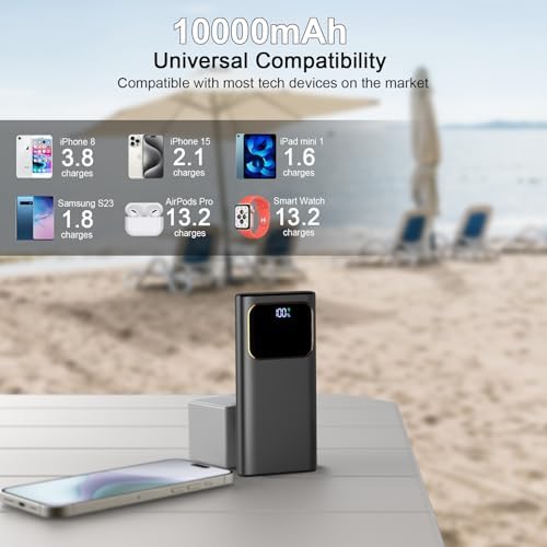 High-Speed 10000 m Ah Portable Power Bank with Dual USB-C Fast Charging – 22.5 W Battery Pack for Smartphones & USB Devices, LED Display, PD 3.0 & QC 4.0 Compatible, Ideal for Travelers & On-the-Go Users