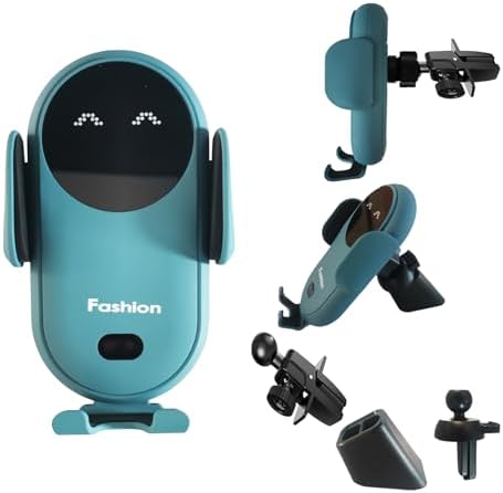 Stylish Wireless Car Charger with Auto-Clamping Fast Charging – Sleek Blue Phone Mount for i Phone, Samsung & Android – Dashboard & Air Vent Versatility for Safe, One-Handed Operation
