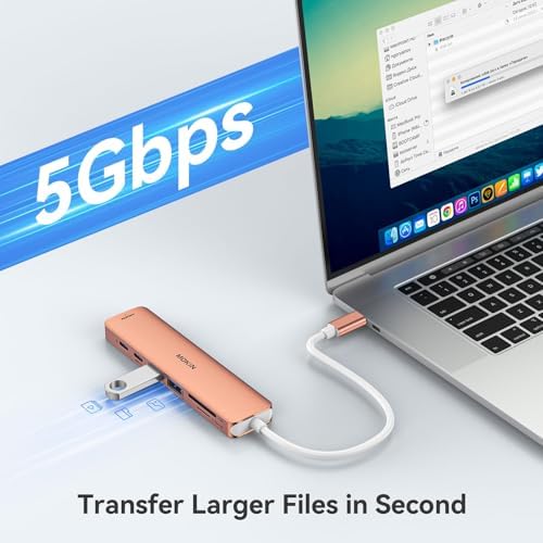 Transform Your Mac Book Pro/Air into a Powerhouse: MOKi N 7-in-1 USB C Hub HDMI Adapter with 4 K Support, Dual Card Readers, and Rapid 5 Gbps Data Transfer – Ideal for Dell XPS and Lenovo Think Pad Users!